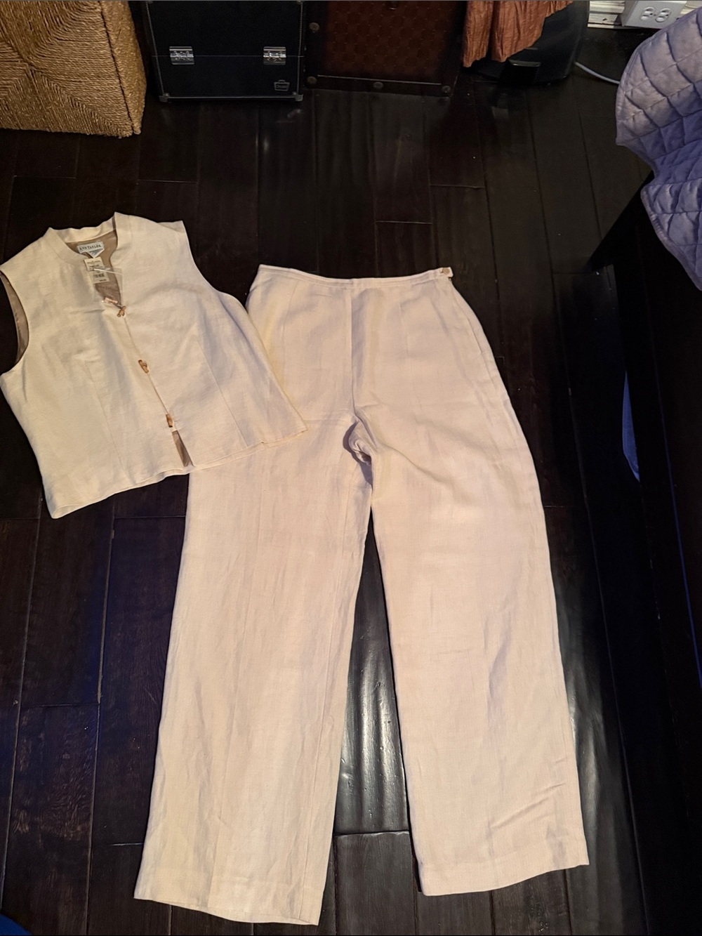 2pc Ann Taylor Linen Light Cream Wide-Leg w/ vest.